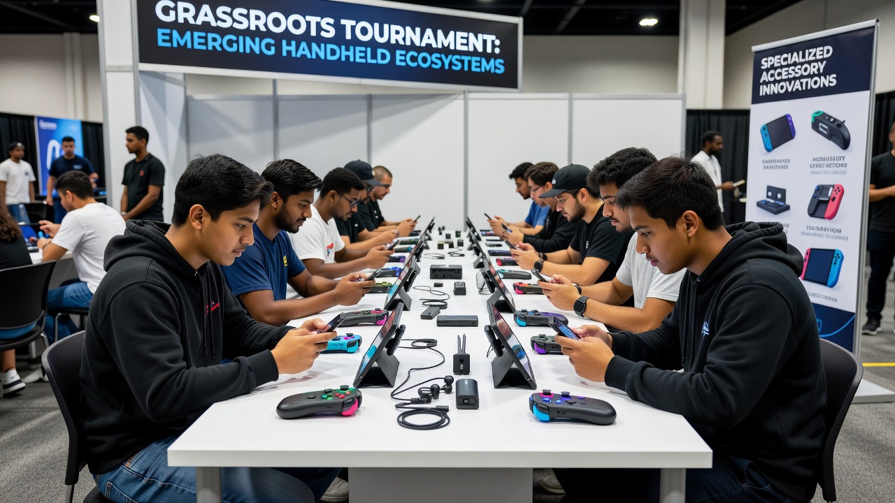 Custom cooling accessories and controller attachments arranged for handheld tournament use in a local competition setting