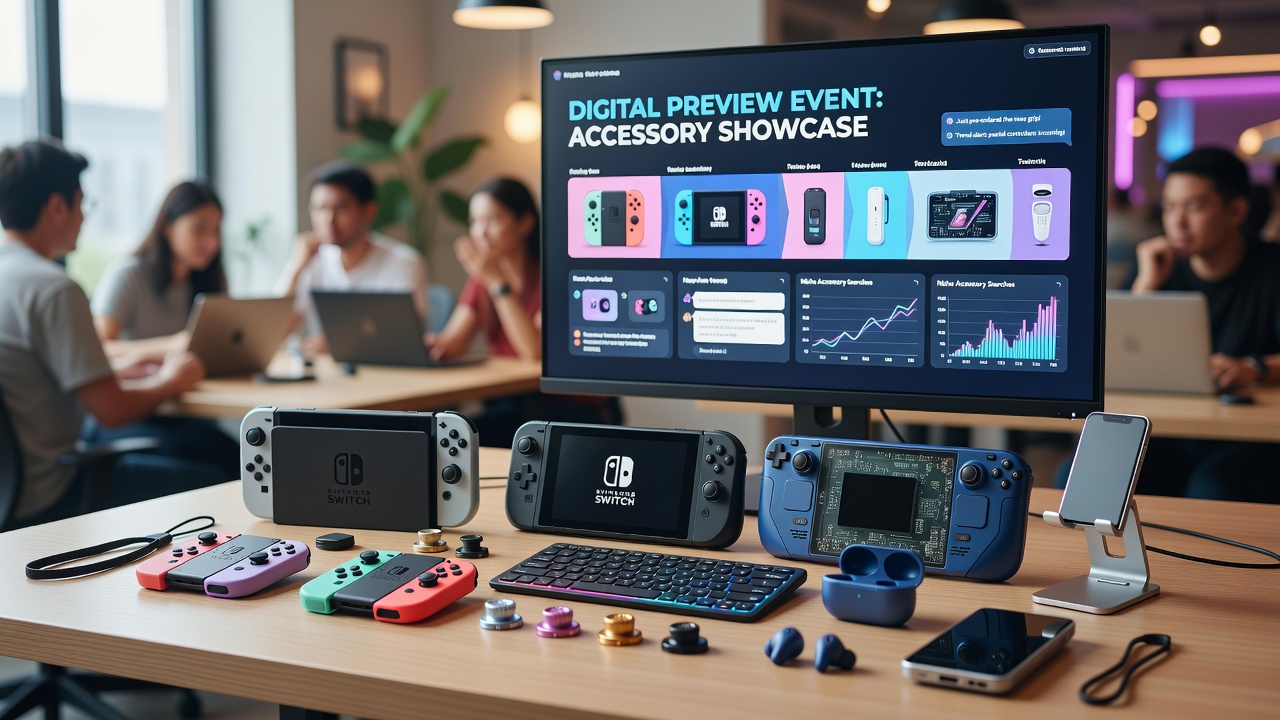 Digital preview event showcasing portable device accessories in a hobby community setting