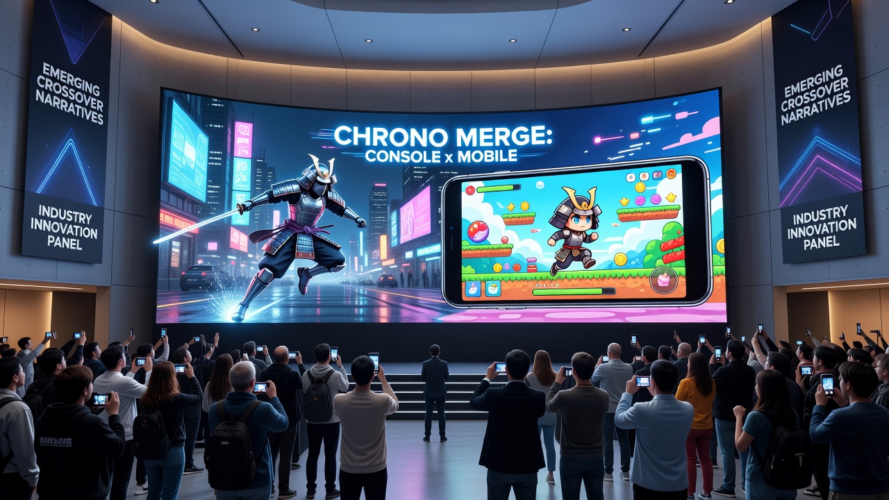 Gaming event showcasing crossover trailers between console and mobile platforms