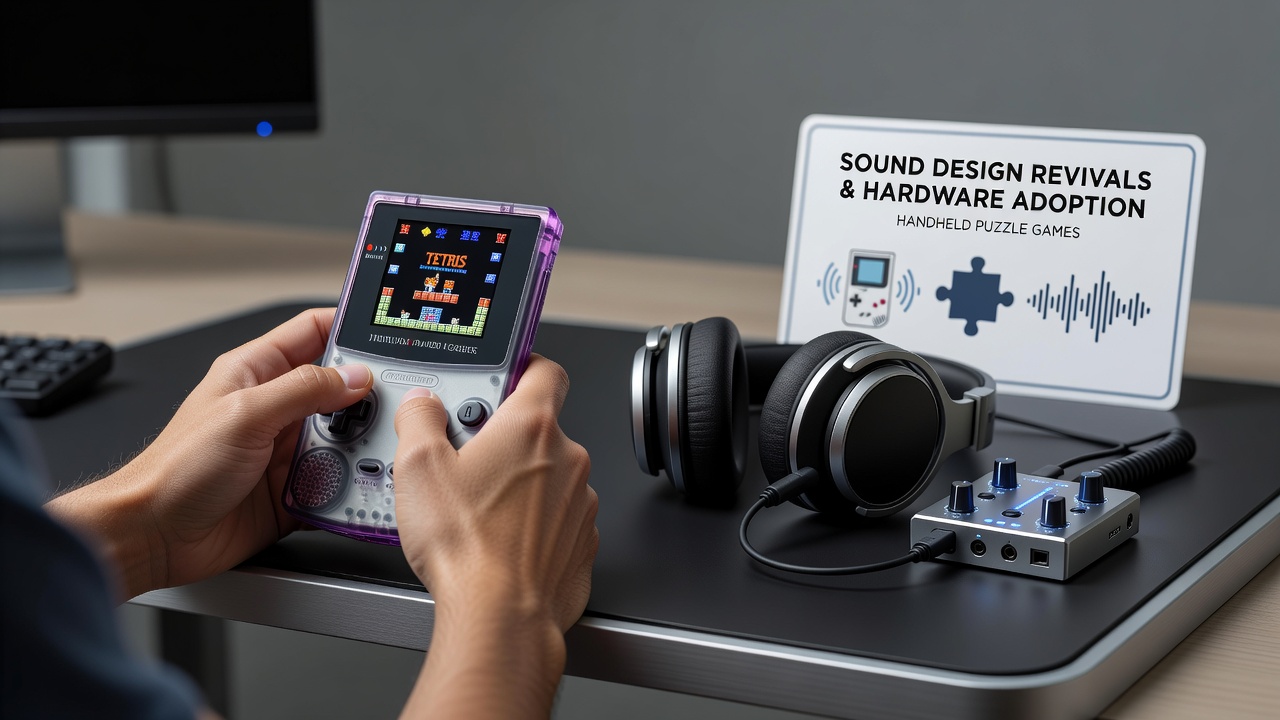 Close-up of specialized portable audio hardware used in handheld gaming tournaments