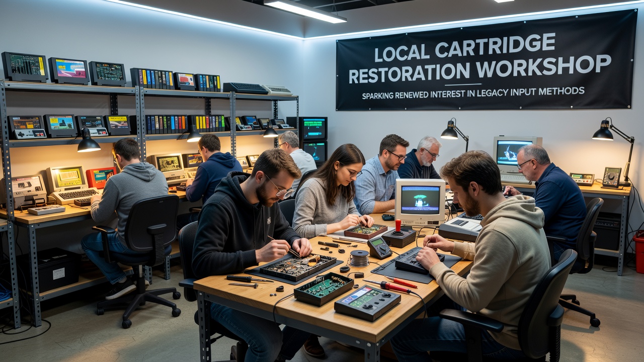 Local cartridge restoration workshops where participants examine vintage game cartridges and discuss input method adaptations for portable tournament use