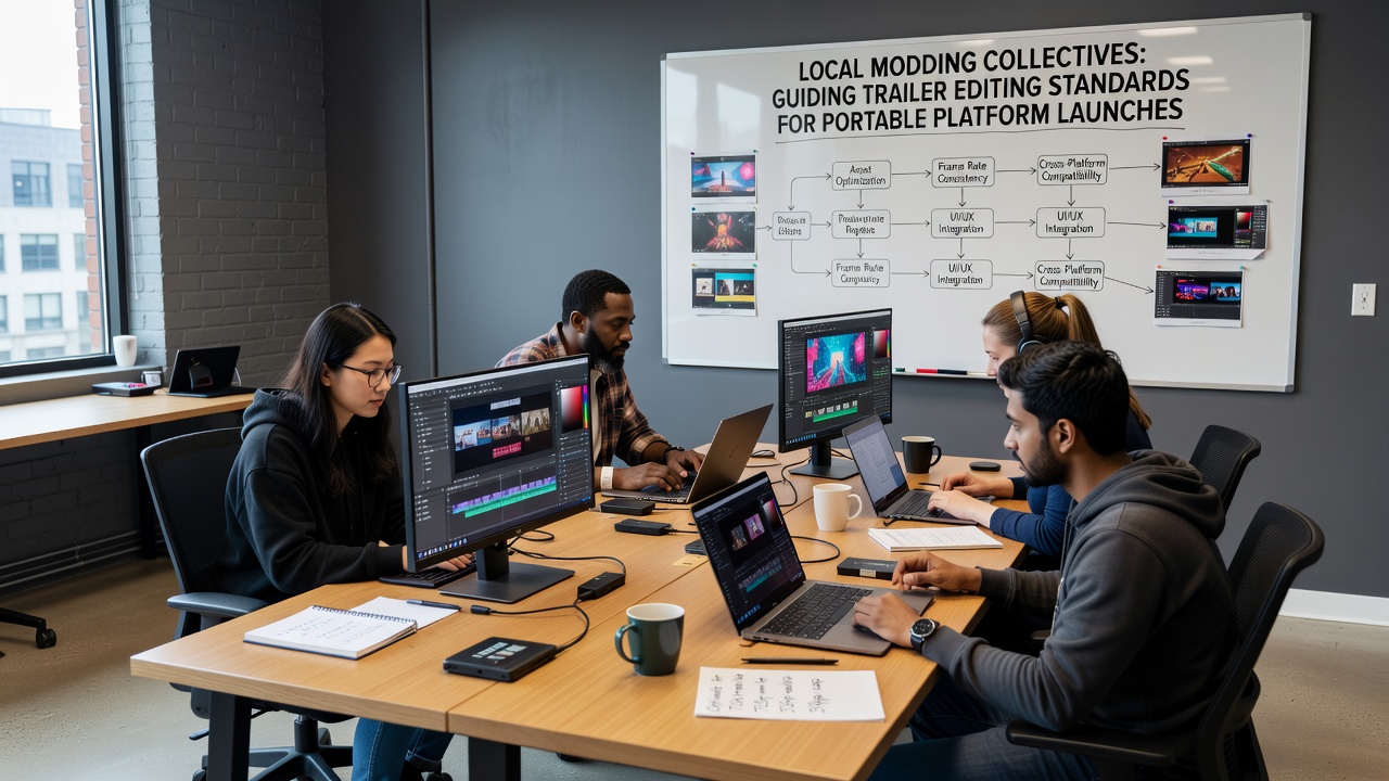 Community members testing trailer edits across various portable devices during a workshop session
