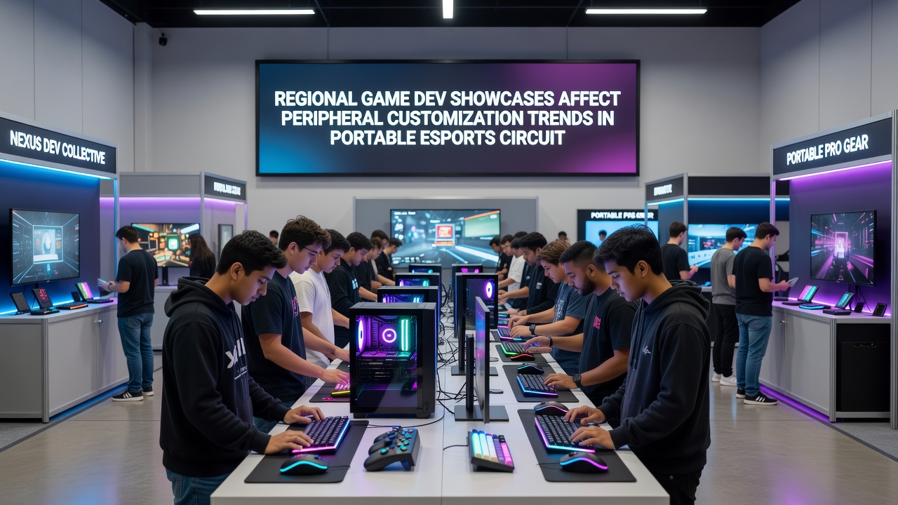 Close-up of customized portable esports peripherals including modified controllers and grips used in regional tournaments
