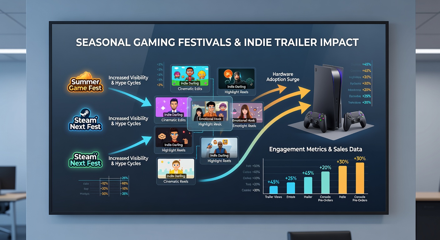 Charts displaying hardware sales growth in emerging markets following indie game festival trailer releases
